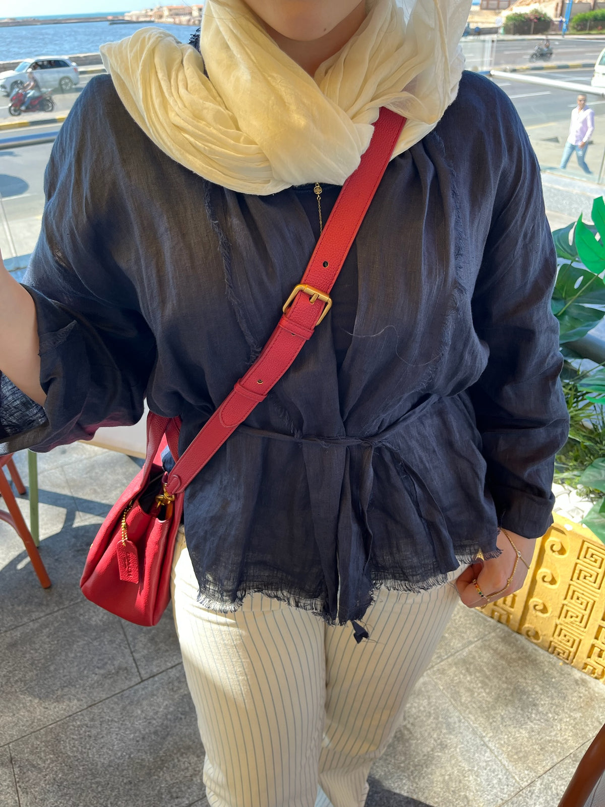 Linen muse mid Kimono - Navy blue