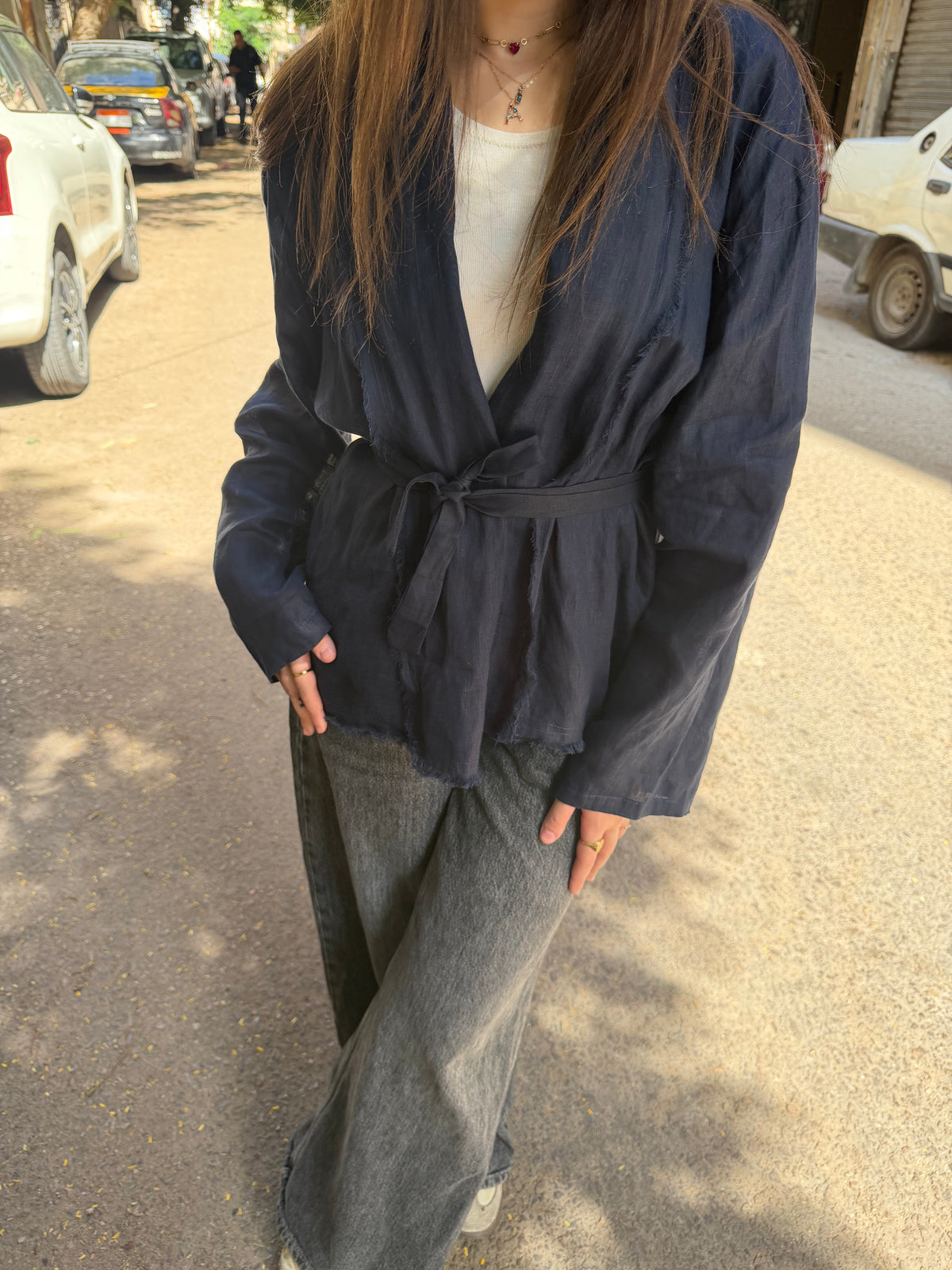 Linen muse mid Kimono - Navy blue