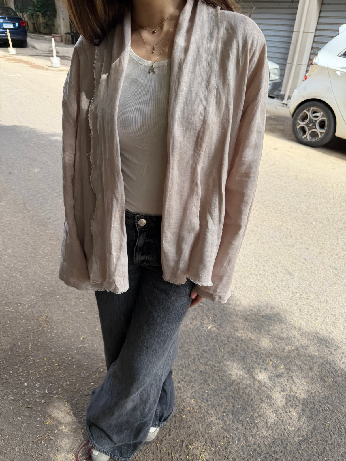 Linen Muse Mid Kimono - Greige