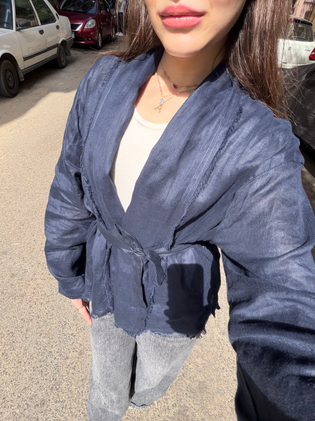 Linen muse mid Kimono - Navy blue
