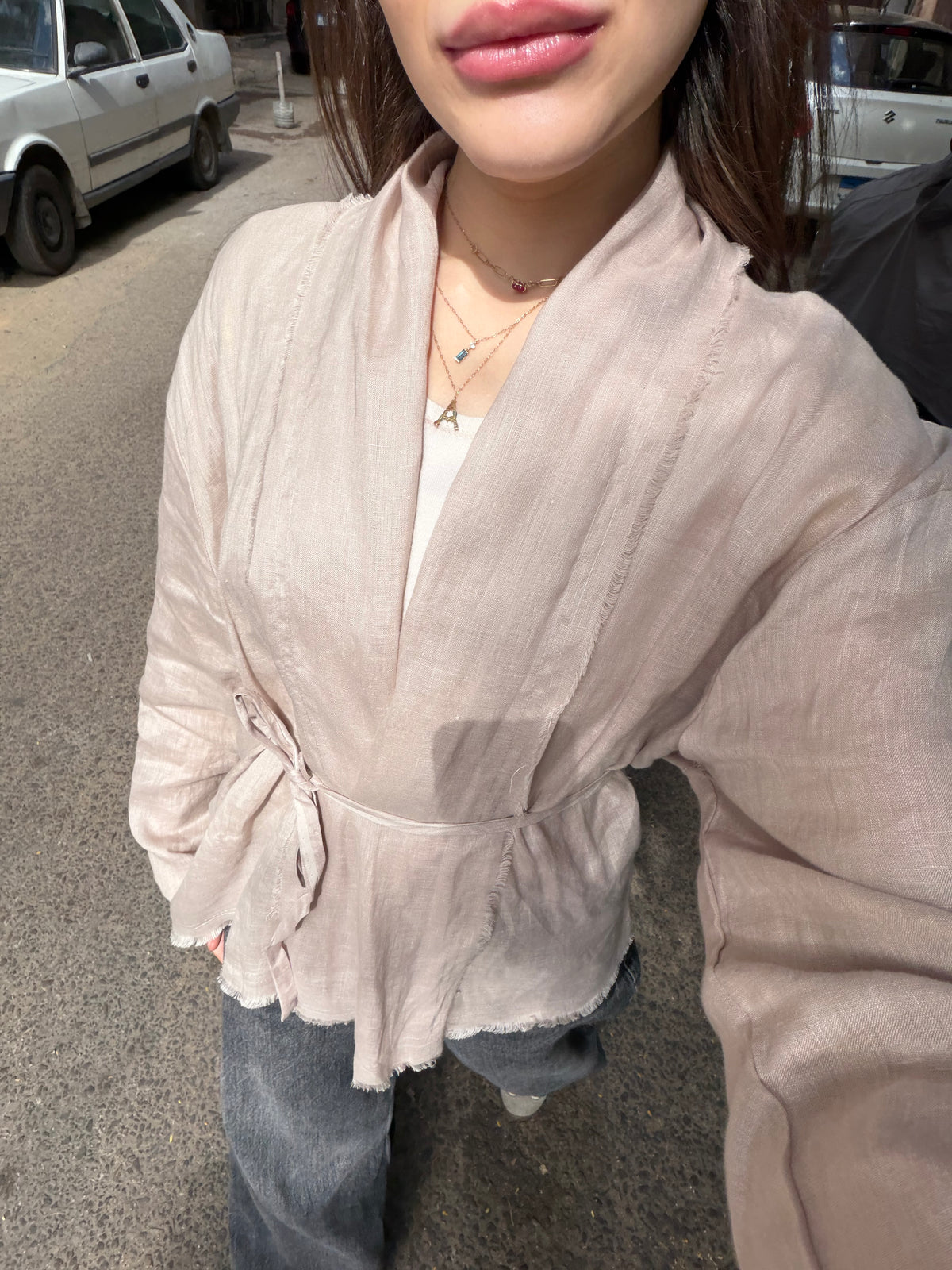 Linen Muse Mid Kimono - Greige