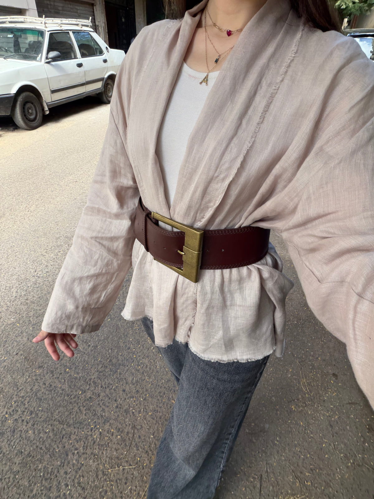 Linen Muse Mid Kimono - Greige