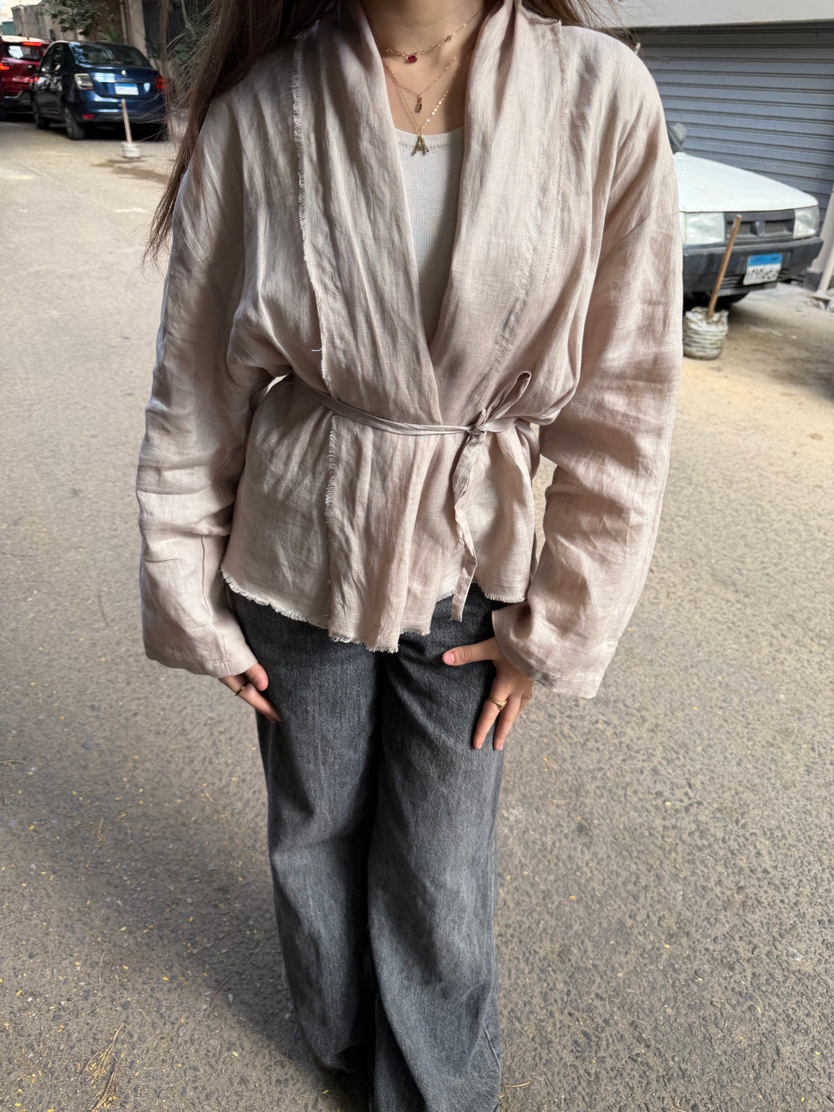 Linen Muse Mid Kimono - Greige