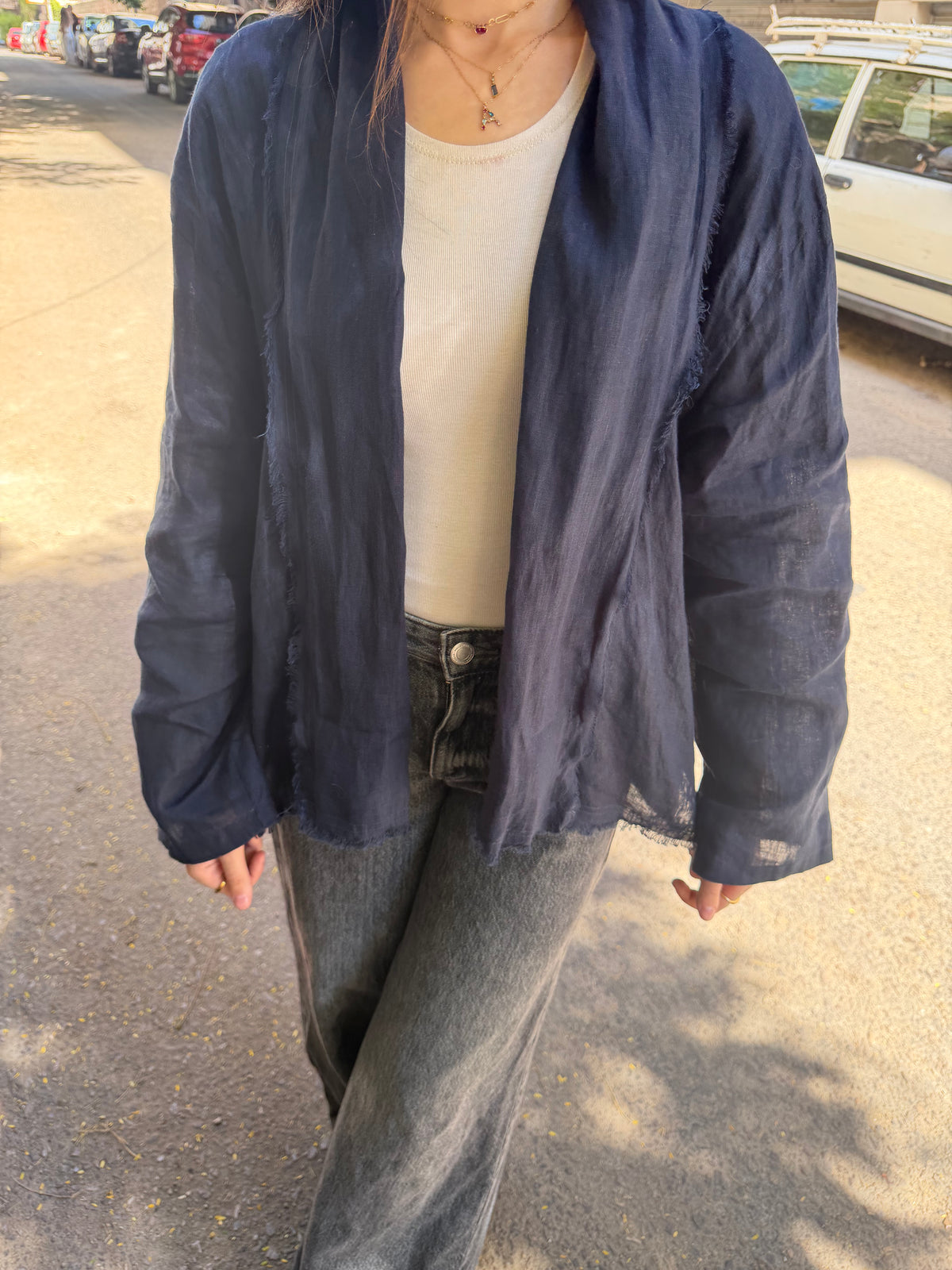 Linen muse mid Kimono - Navy blue