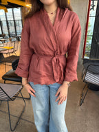 Linen muse mid Kimono - Terracotta Orange