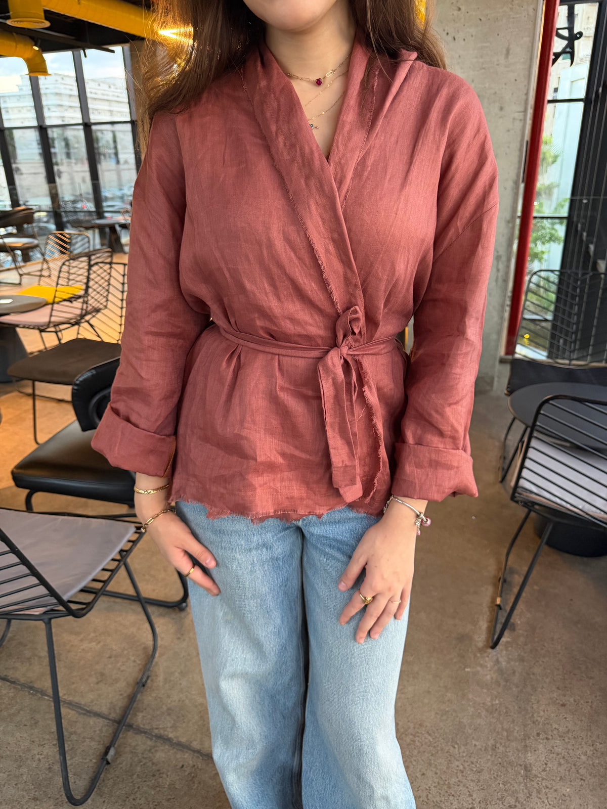 Linen muse mid Kimono - Terracotta Orange