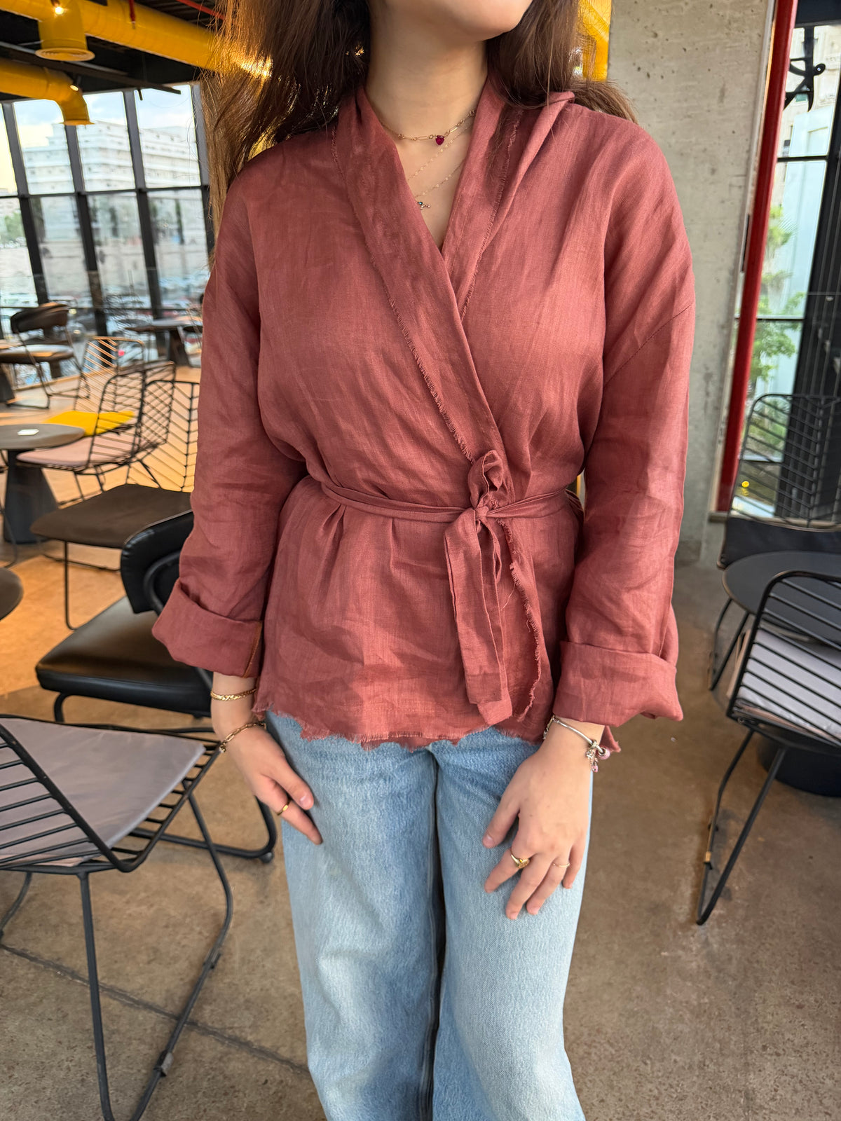 Linen muse mid Kimono - Terracotta Orange
