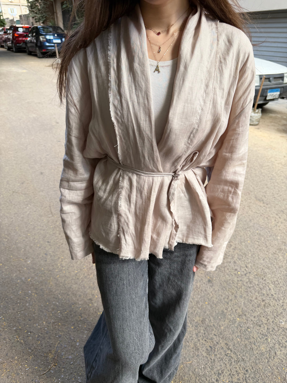 Linen Muse Mid Kimono - Greige